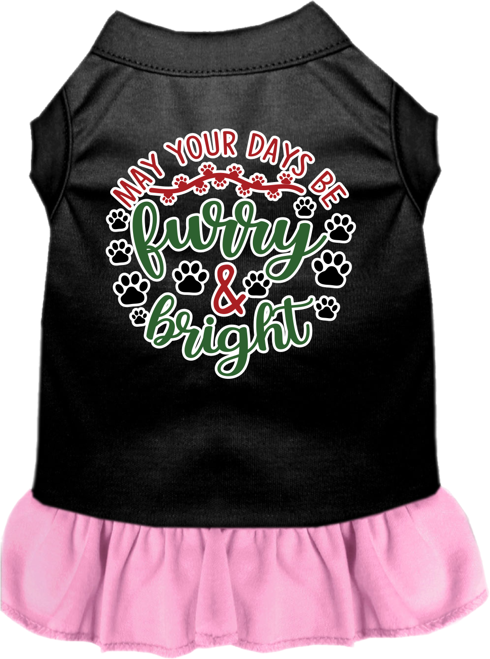 Furry and Bright Screen Print Dog Dress Black with Light Pink Size MD